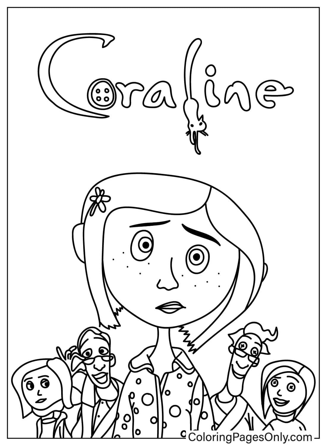 Coraline And Other Characters - Free Printable Coloring Pages