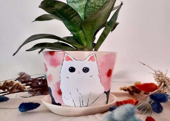 Decorating Plant Pots from Cat Coloring Pages