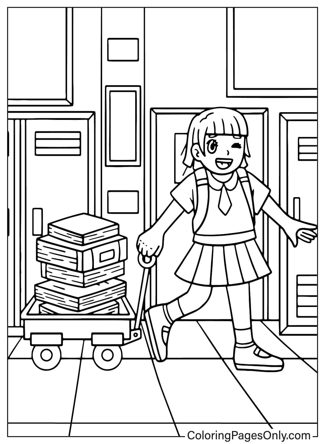 Girl On First Day Of School Free Printable Coloring Pages