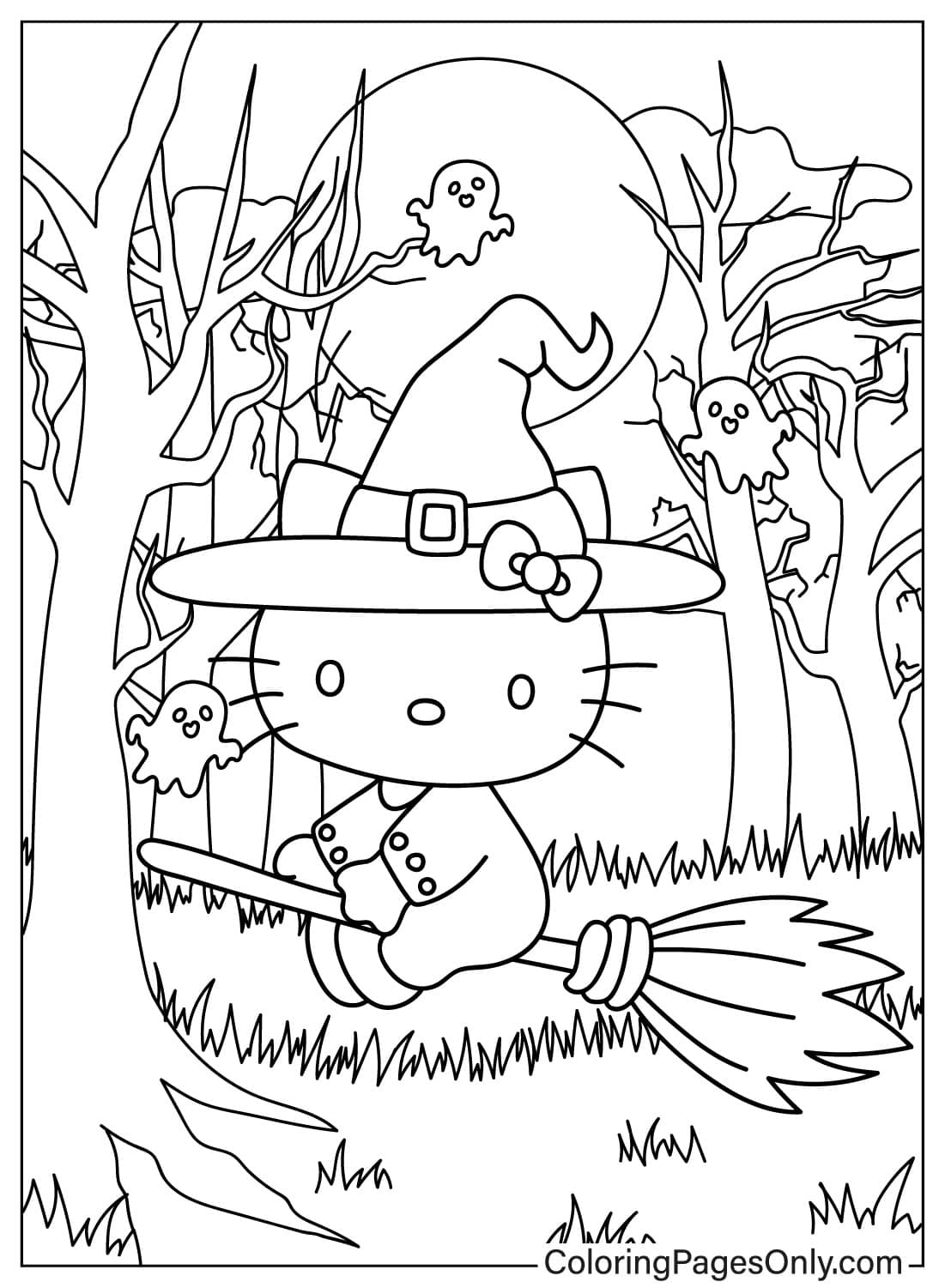 Hello Kitty Witch - Free Printable Coloring Pages