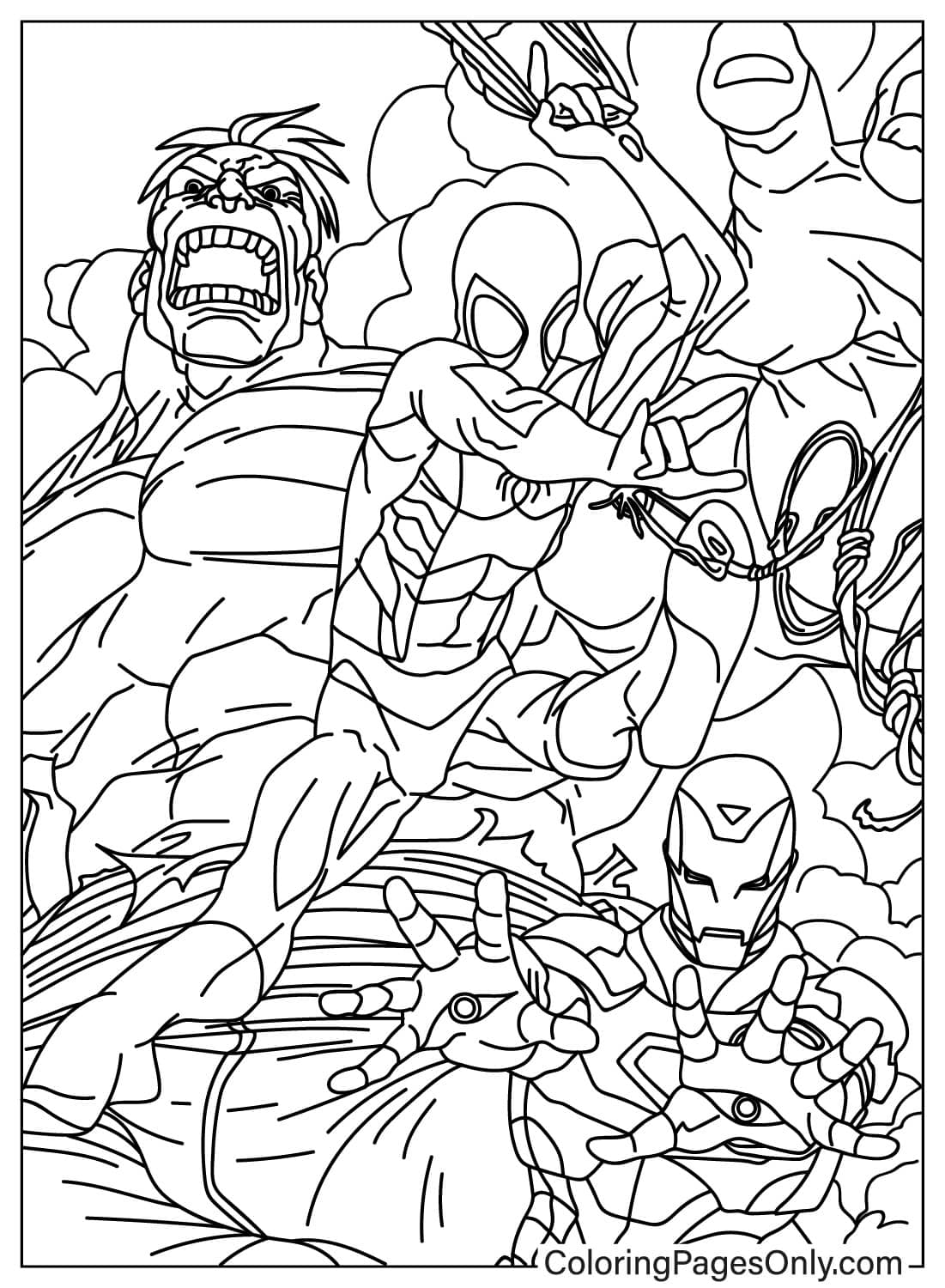 Hulk With Spiderman And Iron Man - Free Printable Coloring Pages