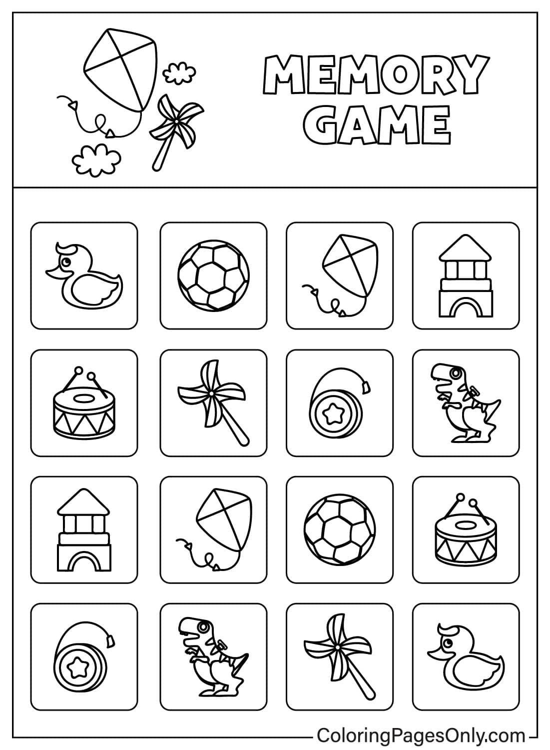 Memory Game of Items from Preschool