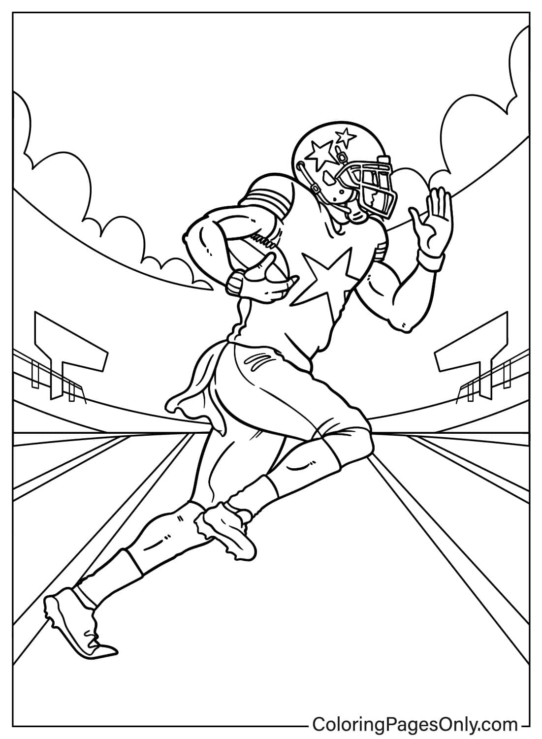 American Football Player Running Free Printable Coloring Pages