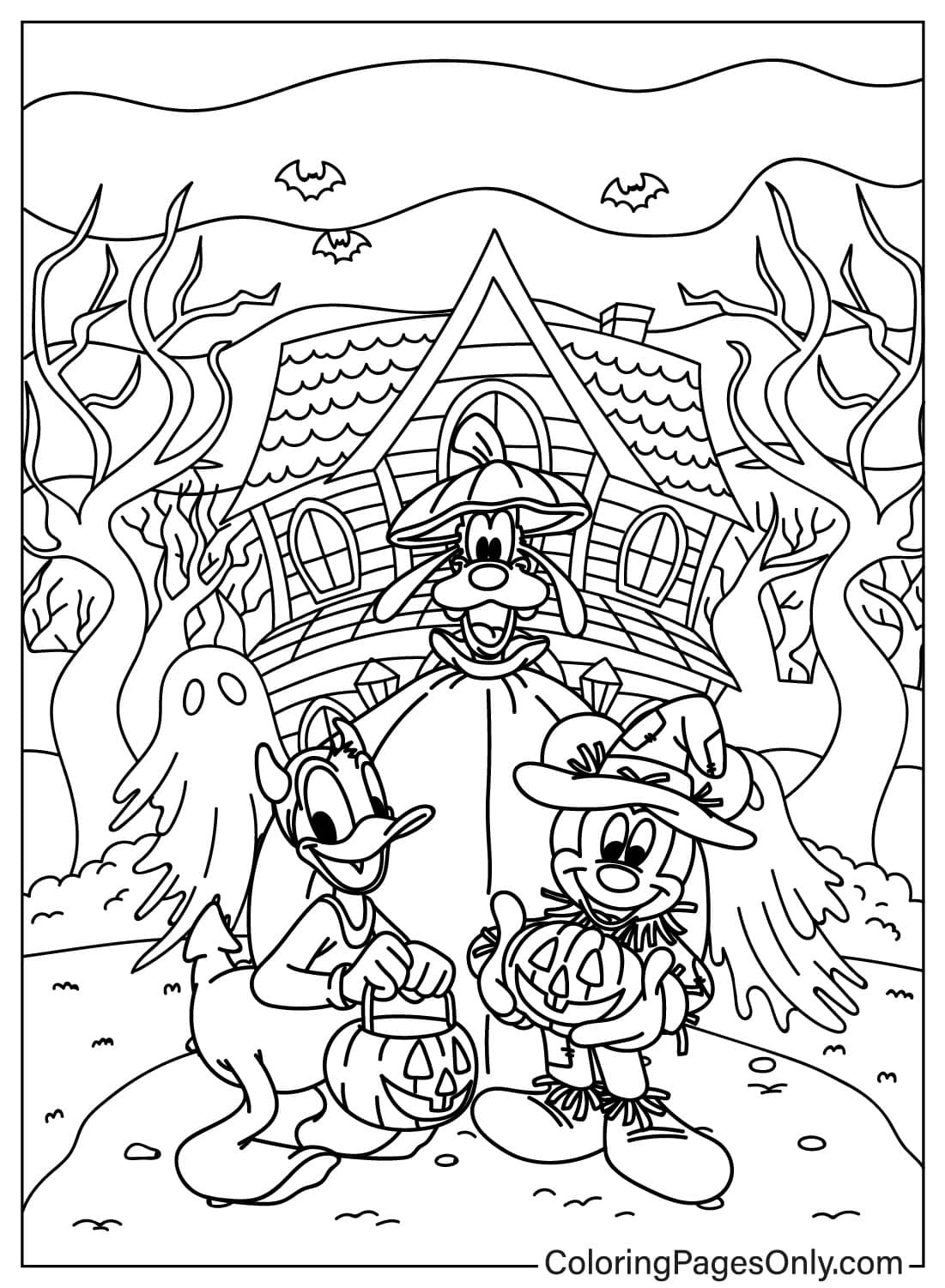 Donald, Dingo et Mickey en costumes d'Halloween - Coloriages à imprimer ...