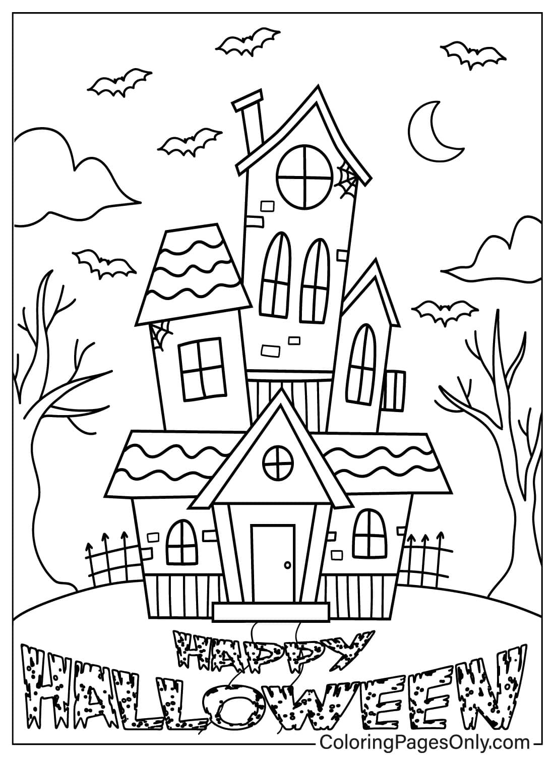 Haunted House In Cartoon Style - Free Printable Coloring Pages