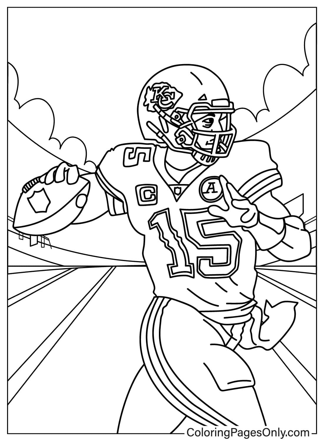 Patrick Mahomes Throwing A Football - Free Printable Coloring Pages