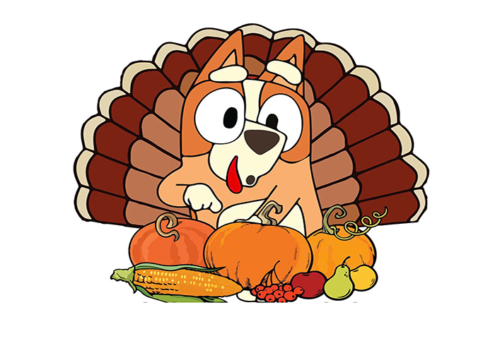 Cartoon Characters With Thanksgiving Fruits