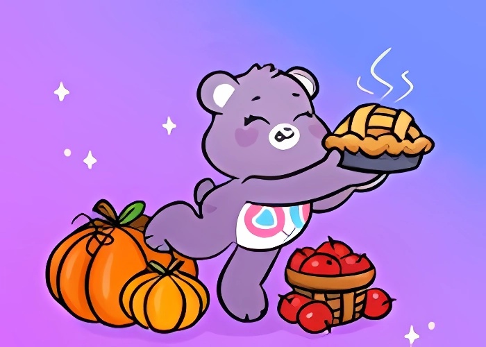 Cartoon Characters With Thanksgiving Pumpkin And Pie