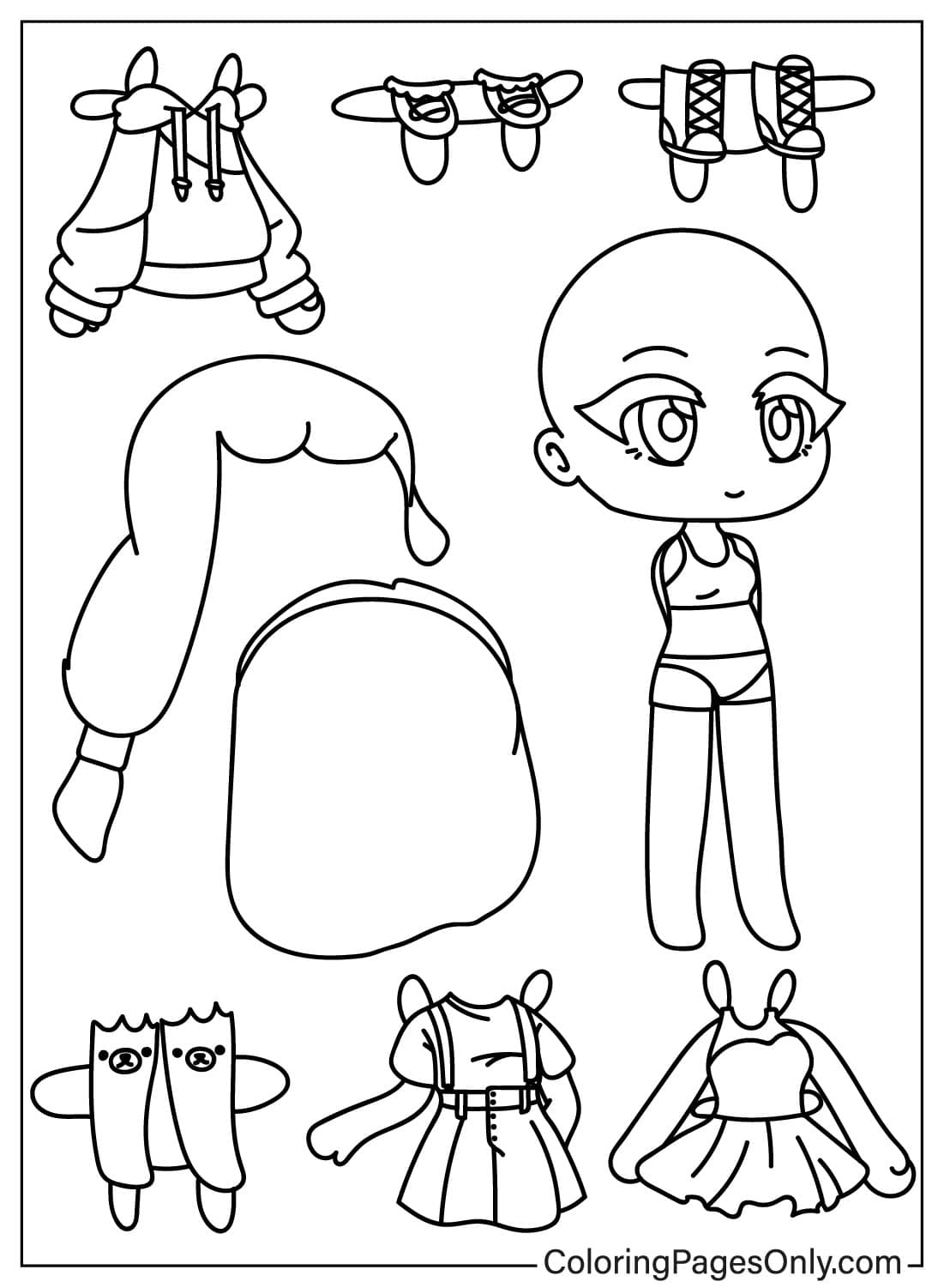 Gacha Life Paper Doll Template - Free Printable Coloring Pages