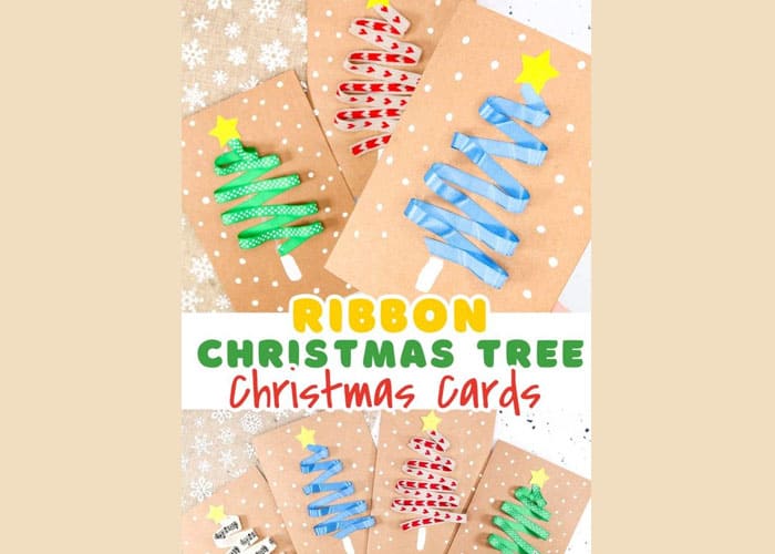 Making Christmas Tree Card decorated with Buttons and Ribbon