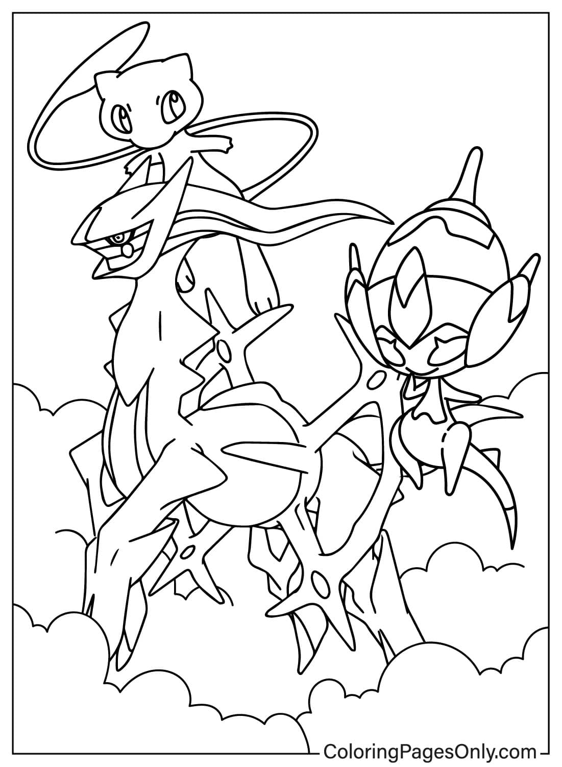 Mew, Arceus y Poipole - Dibujos para colorear para imprimir gratis