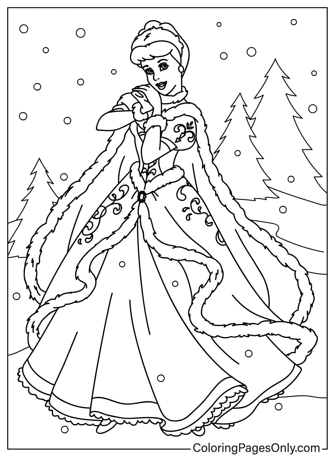 Cinderella In Winter Wonderland Free Printable Coloring Pages