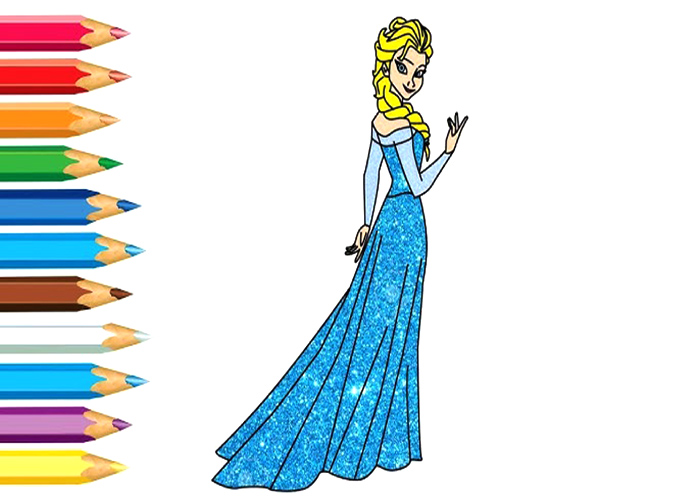 Using Glitter Pens To Color Elsa’s Outfit