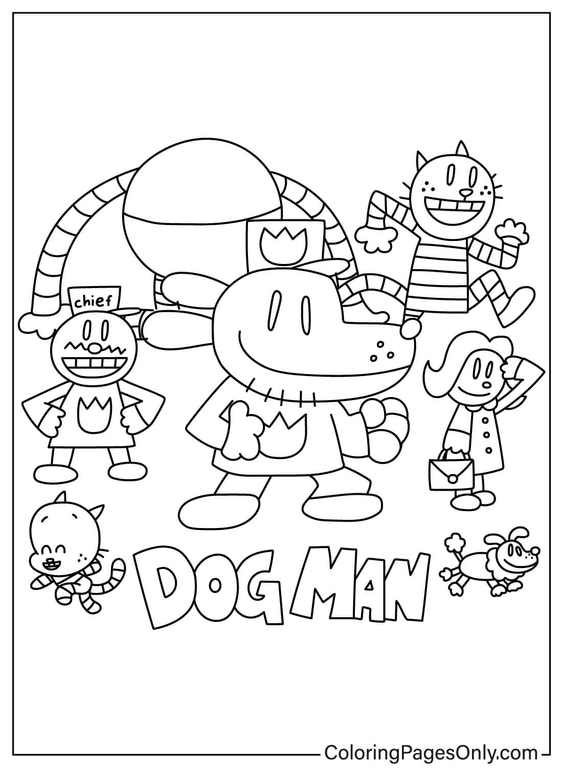 Dog Man Pushing Down Chief - Free Printable Coloring Pages