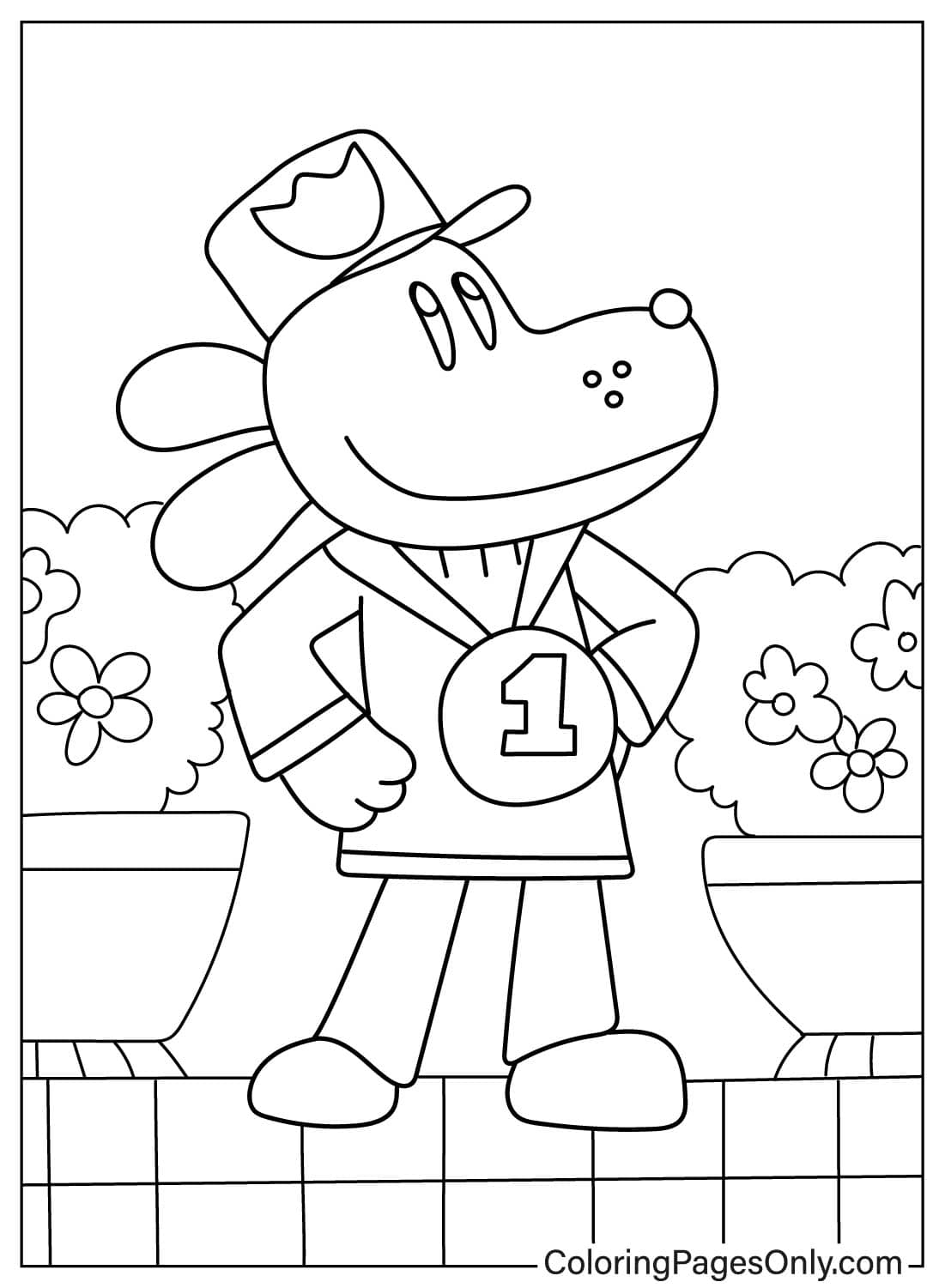 Dog Man Winning Number One Medal - Free Printable Coloring Pages