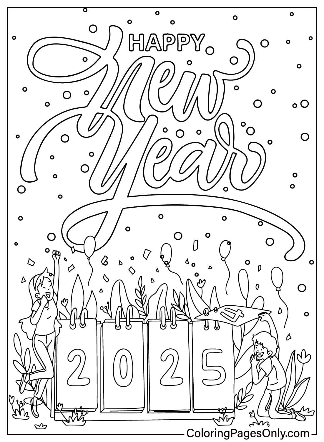 20 Happy New Year 2025 Coloring Pages