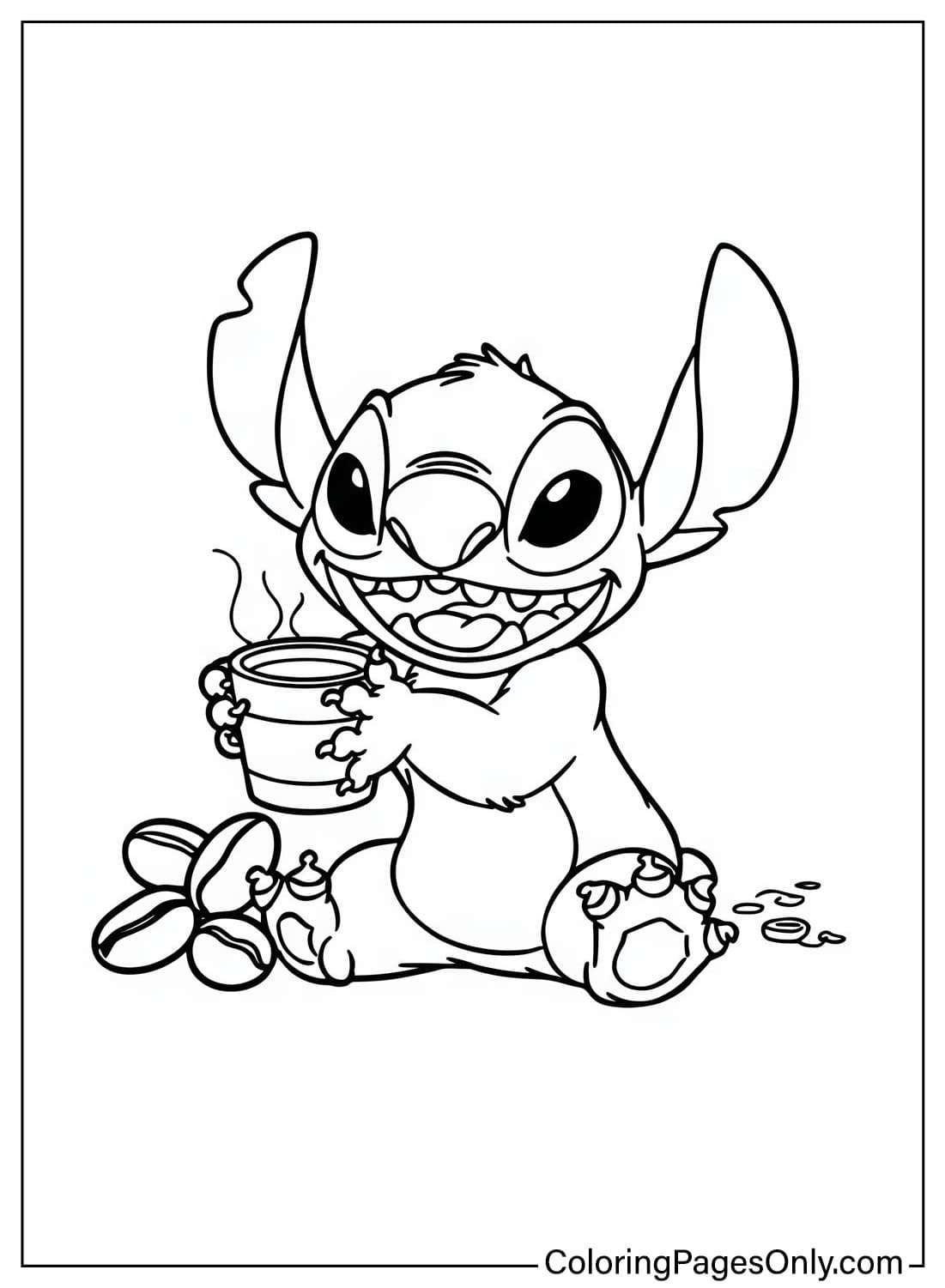 Stitch With Coffee Free Printable Coloring Pages