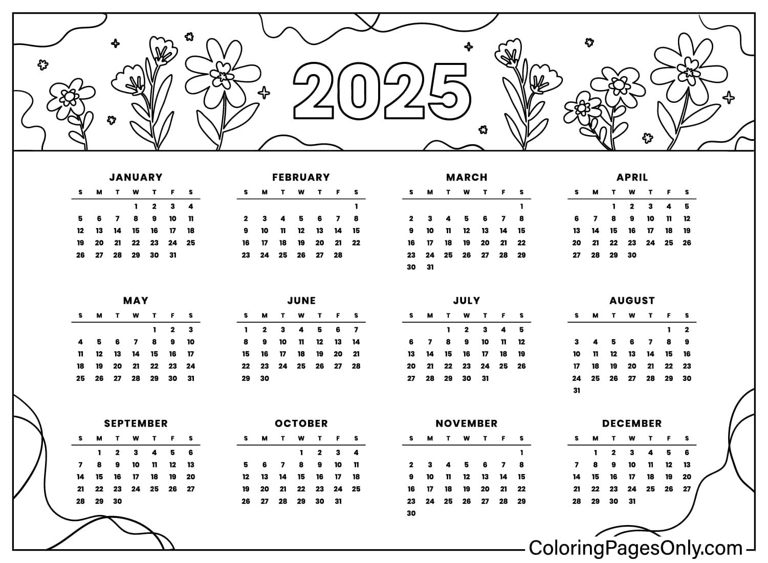 Calendario 2025 da colorare preparati al nuovo anno aggiungendo il tuo