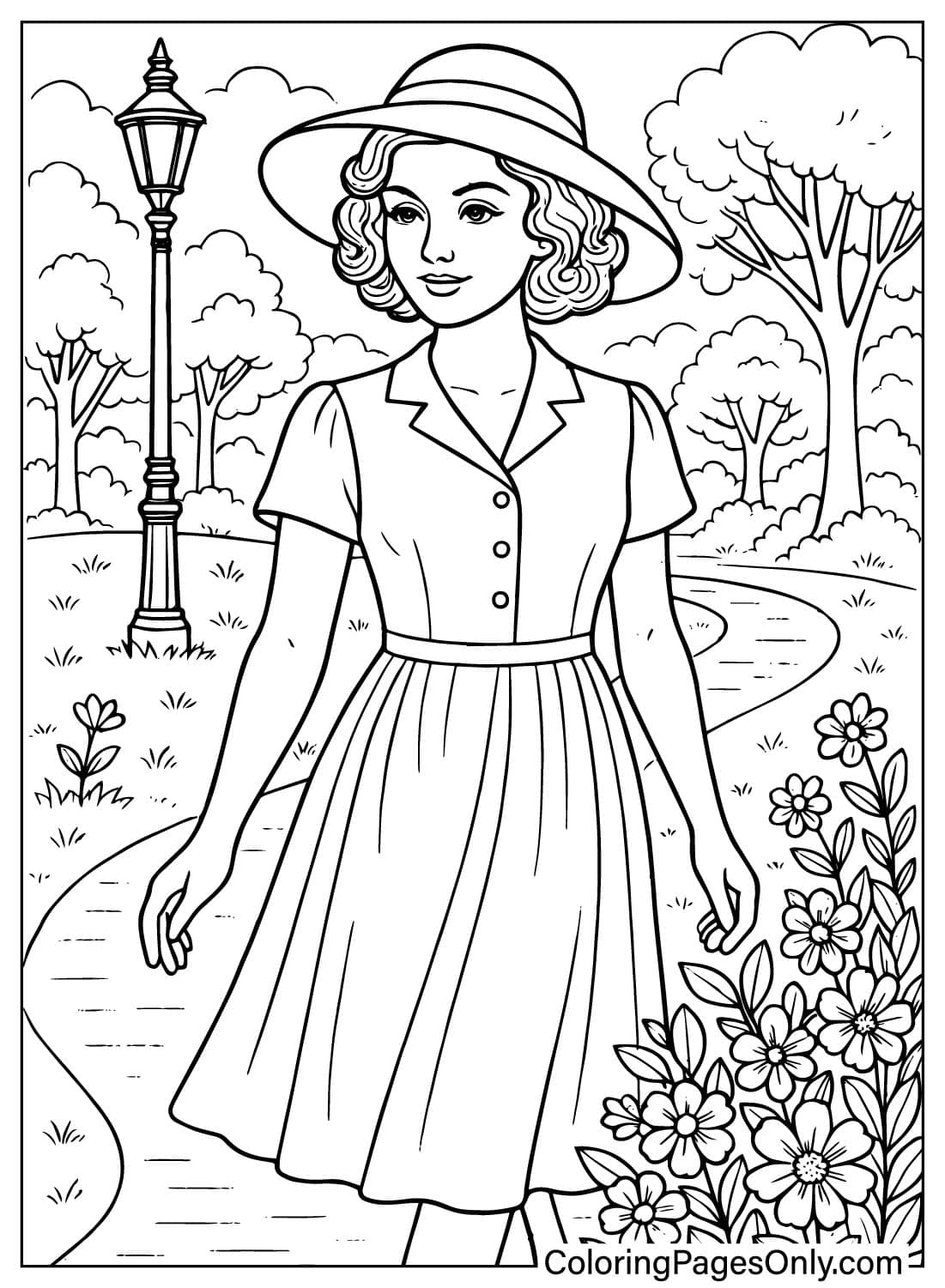 Vintage Girl Sheet for Coloring from Vintage Girl
