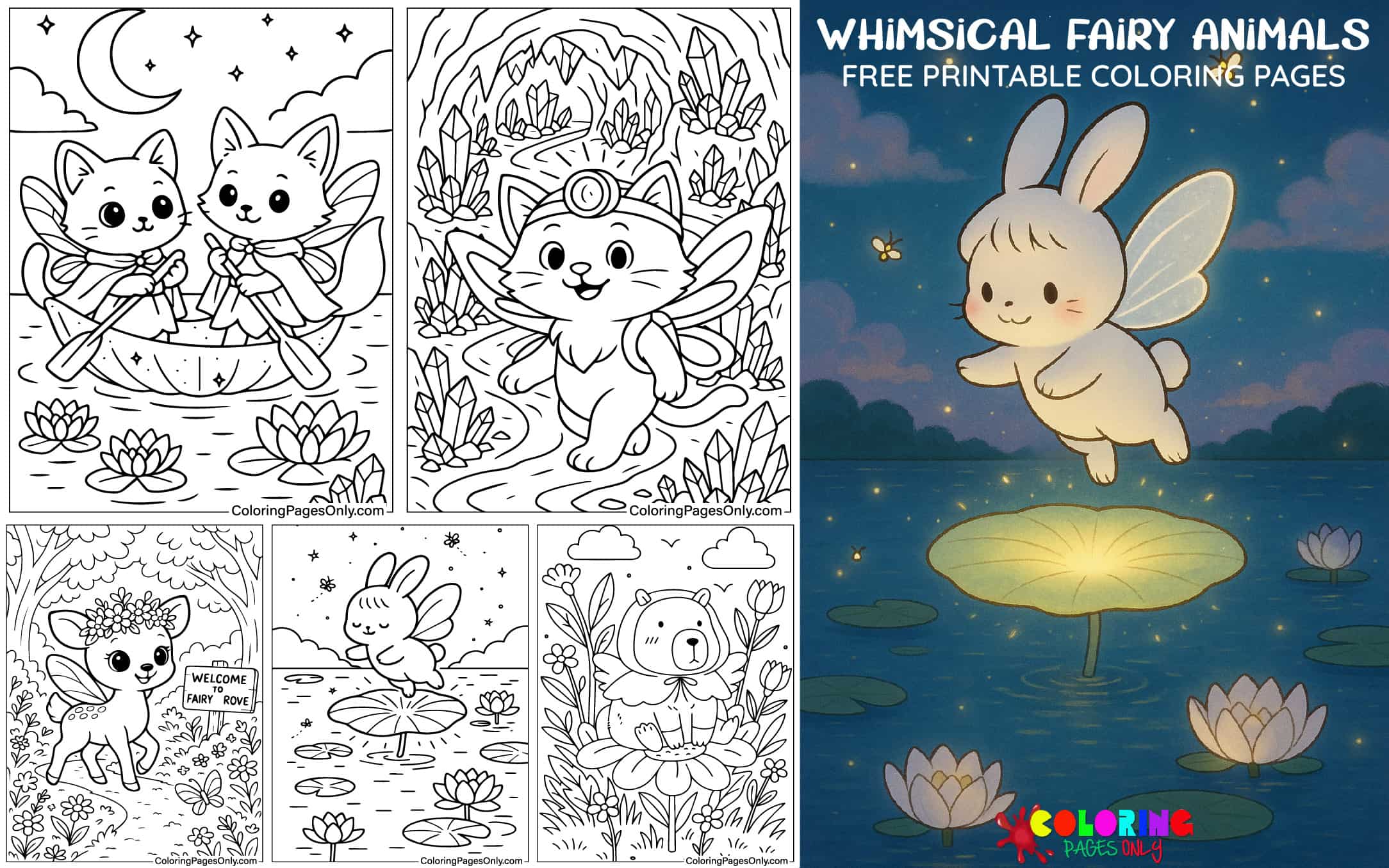 Whimsical Fairy Animals Coloring Pages