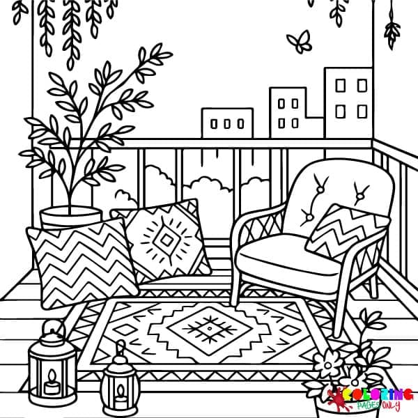Cozy Balcony Coloring Pages