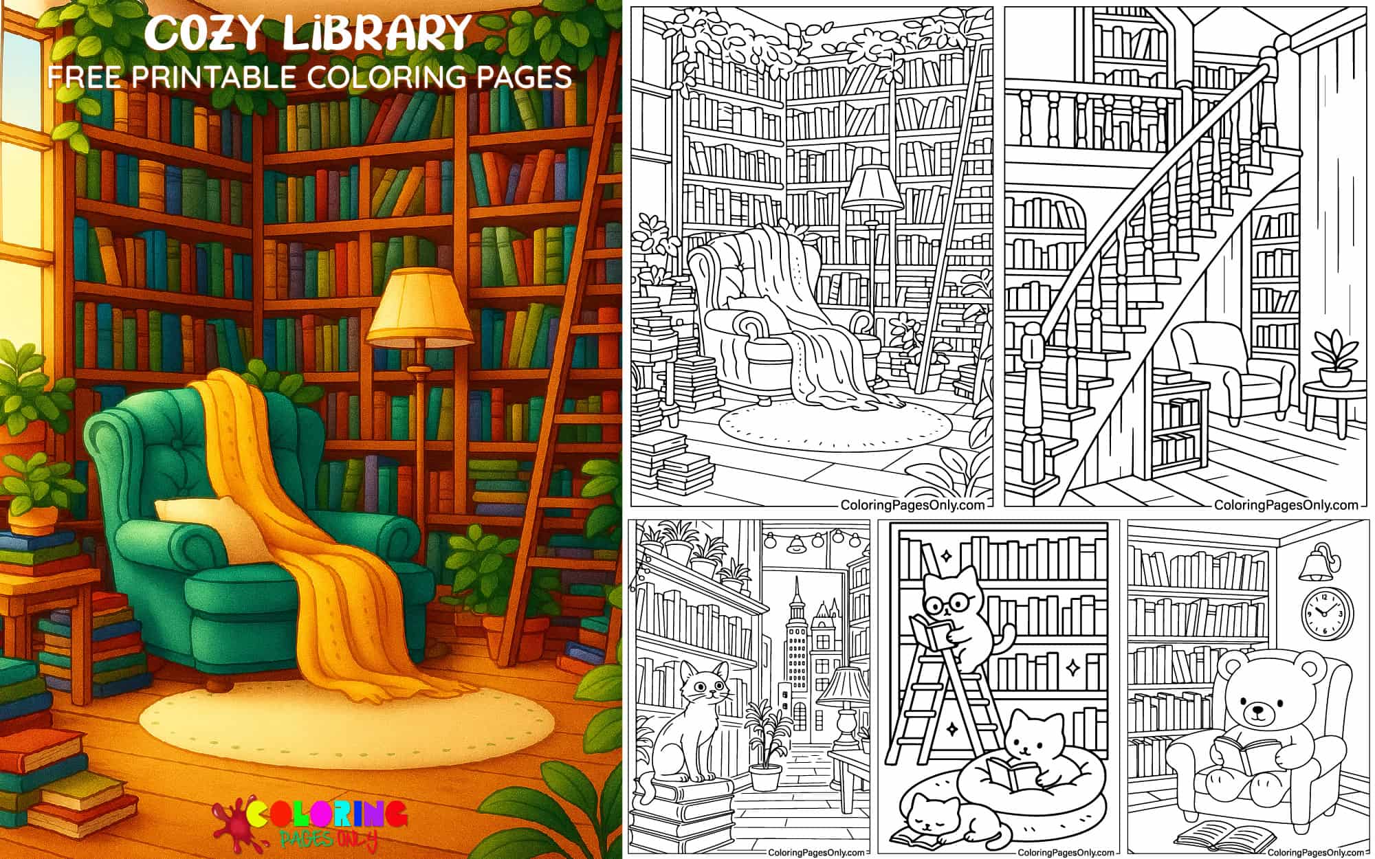 Cozy Library Coloring Pages