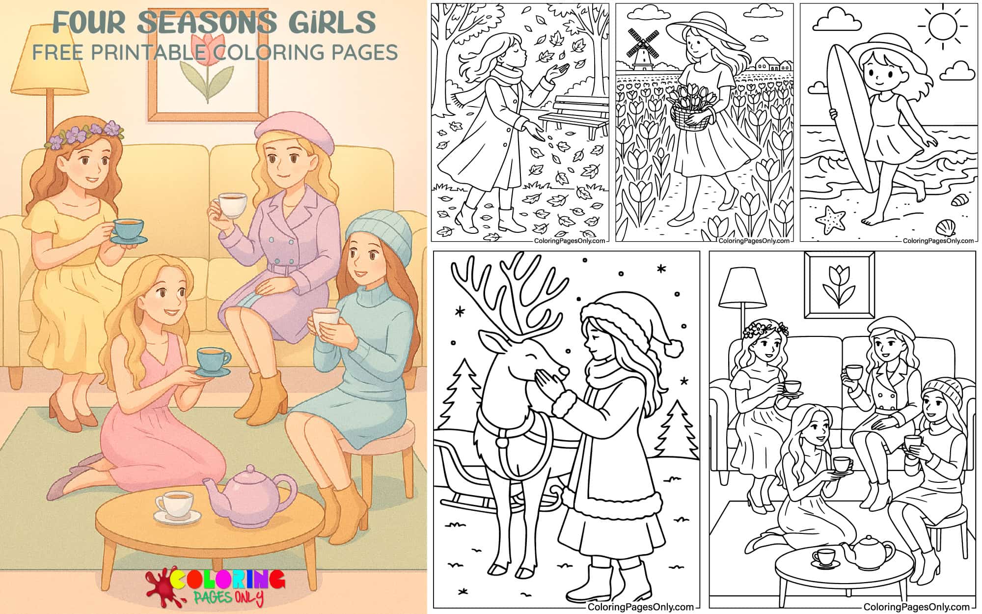 Four Seasons Girls Coloring Pages