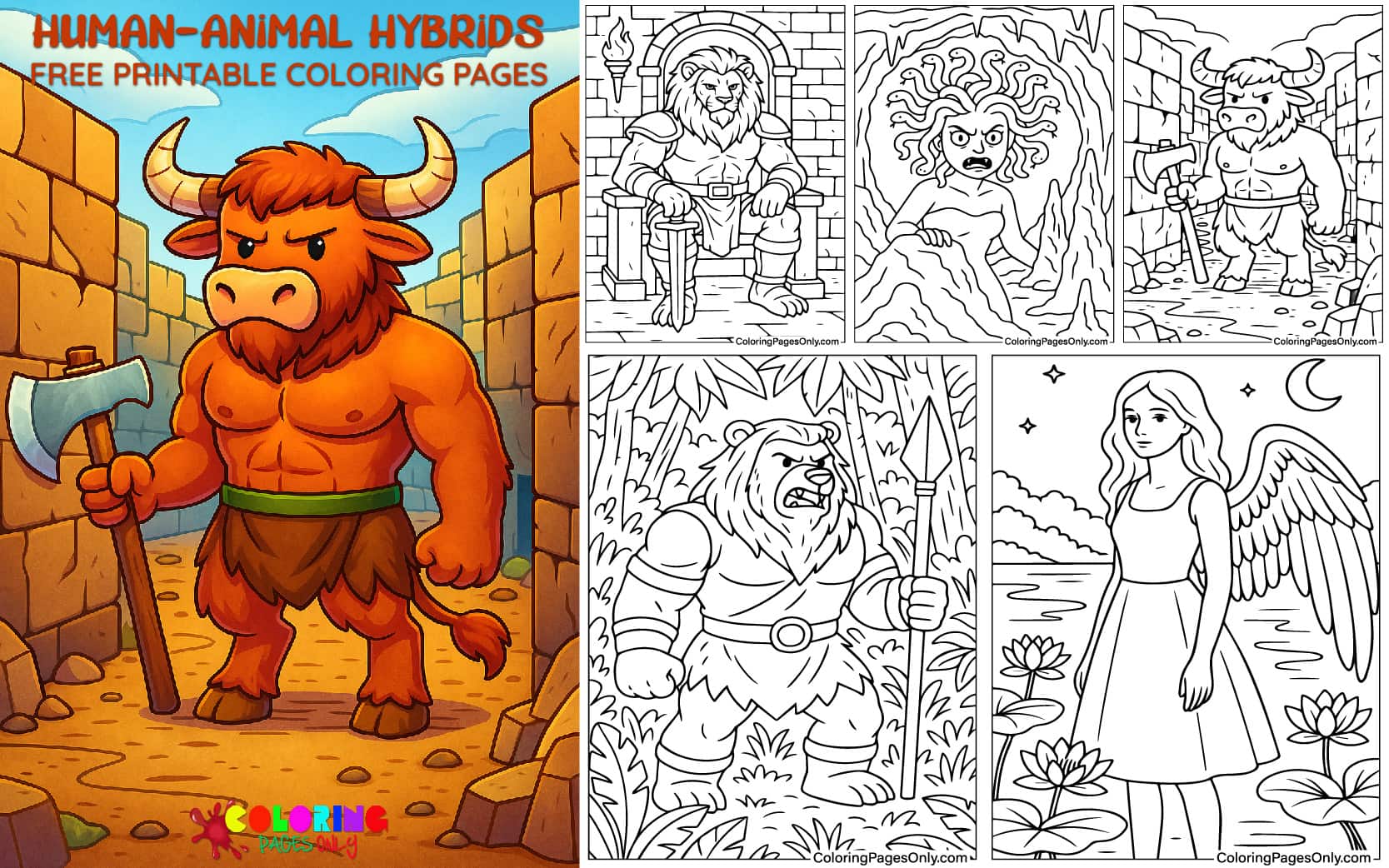 Human-Animal Hybrids Coloring Pages