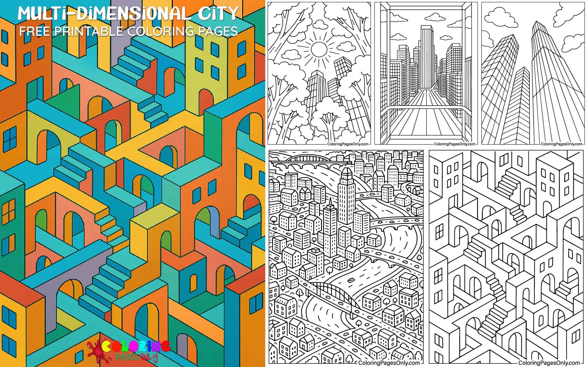 Multidimensional City Coloring Pages