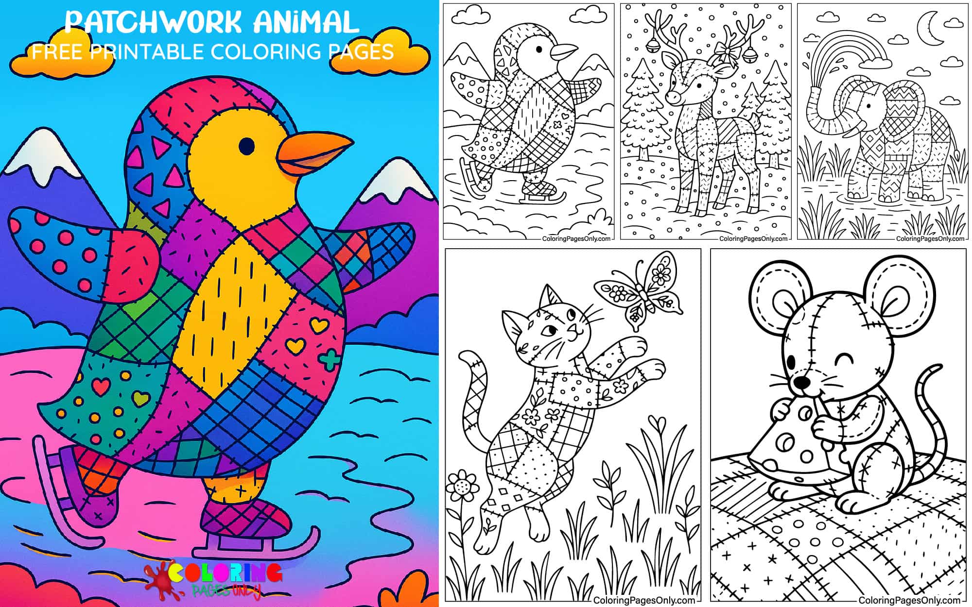 Patchwork Animal Coloring Pages