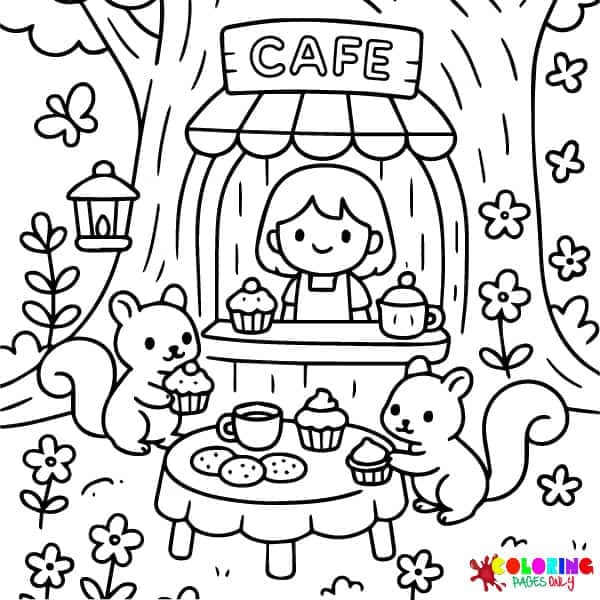 Tiny Forest Cafe Coloring Pages