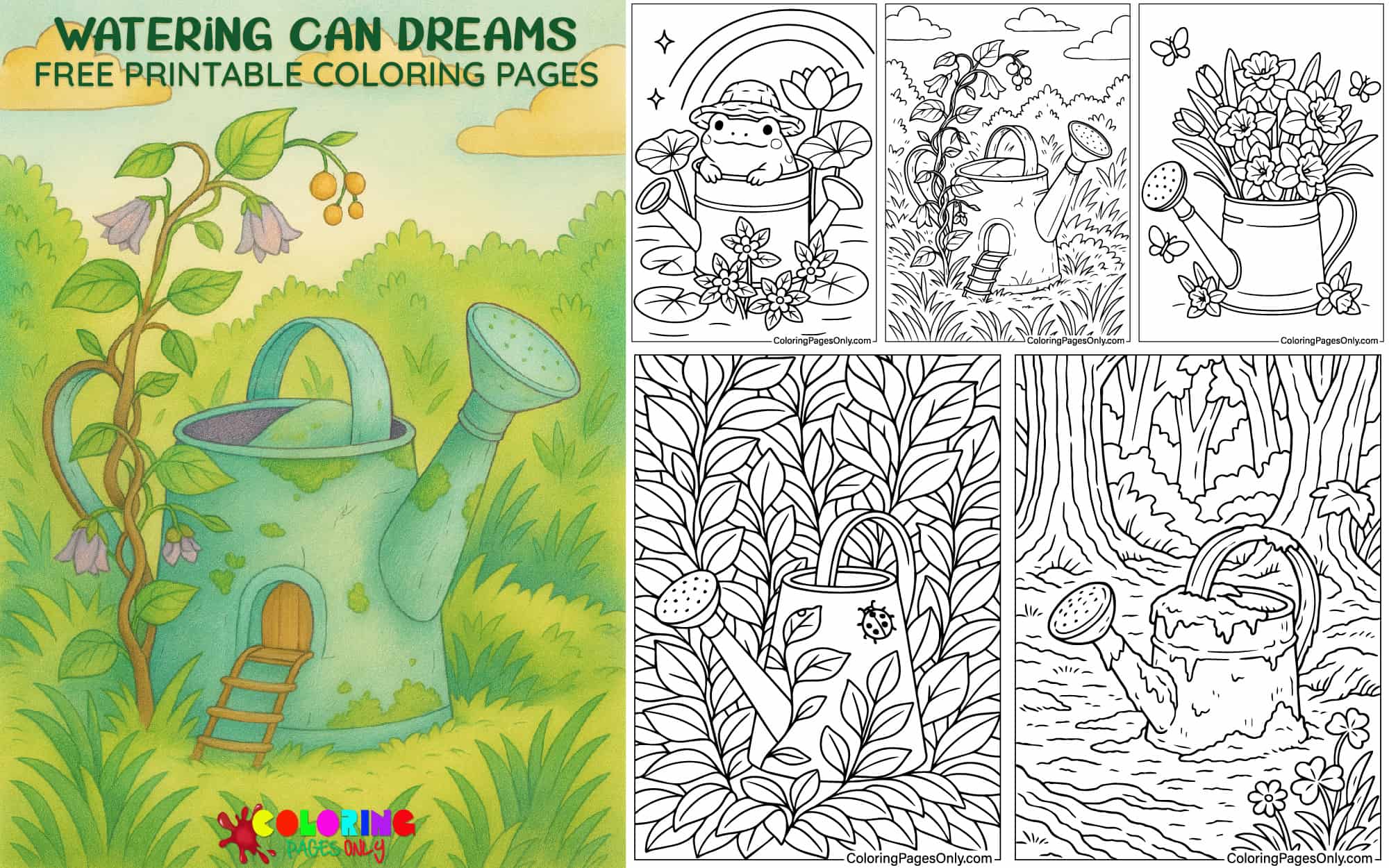 Watering Can Dreams Coloring Pages