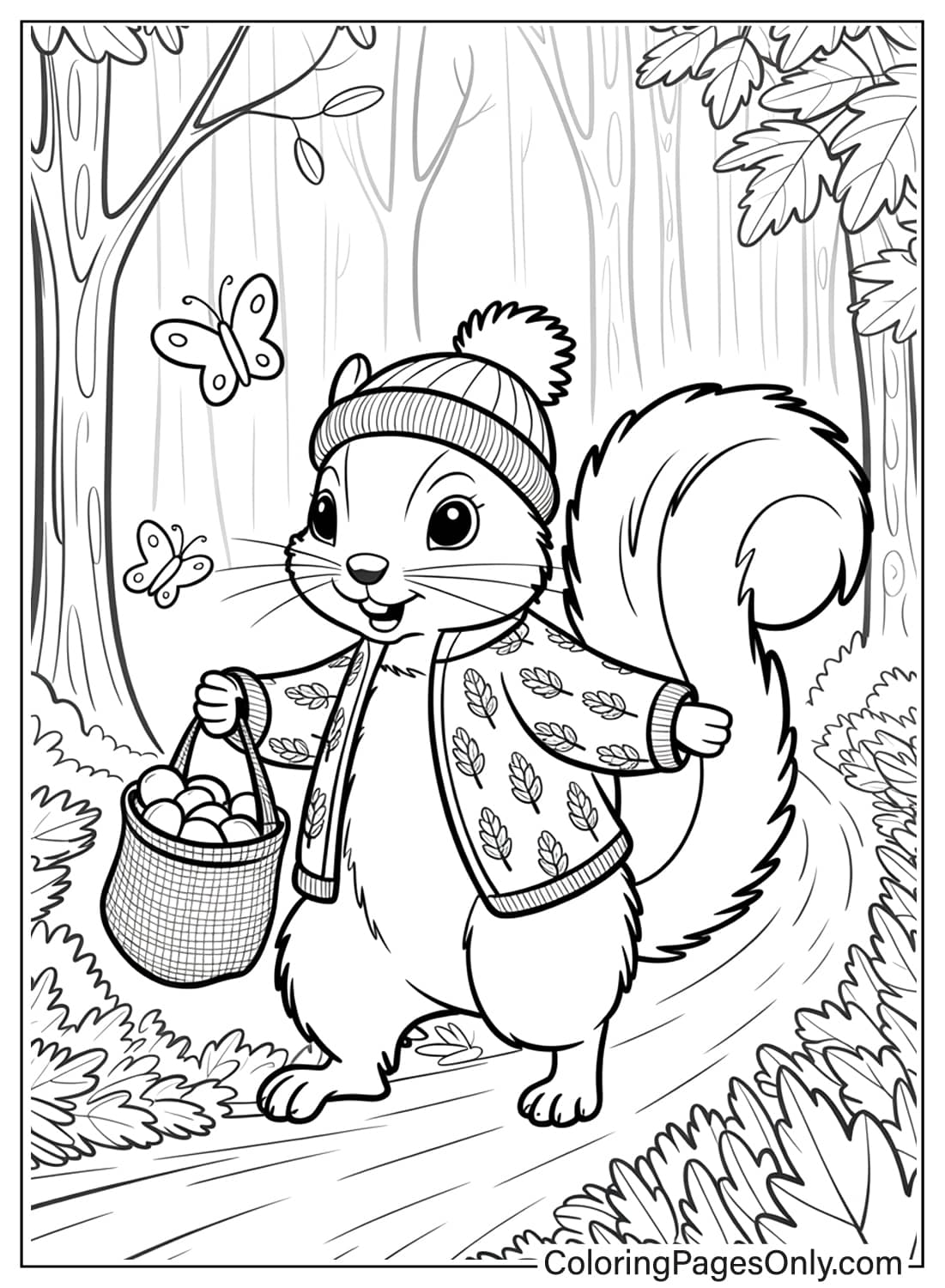 سنجاب يرتدي سترة ويجمع البلوط، إضافة لطيفة لصفحات تلوين حيوانات كوتيدجكور. من حيوانات كوتيدجكور