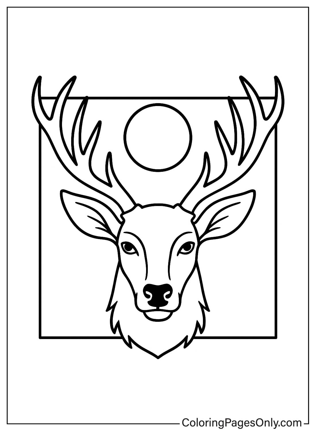 Pagan coloring page featuring the Horned God symbol with stag antlers and moon. from Wicca & Pagan