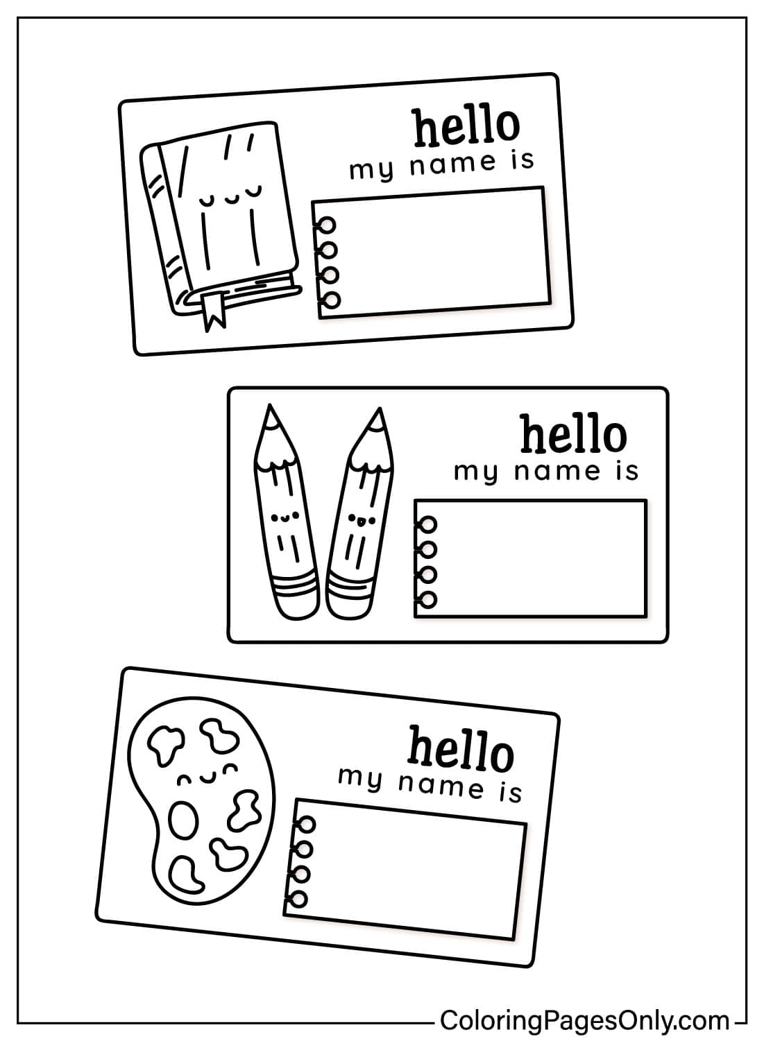 School Supplies Name Tag Coloring Labels School Supplies Name Tag Coloring Labels from My Name Sparkle