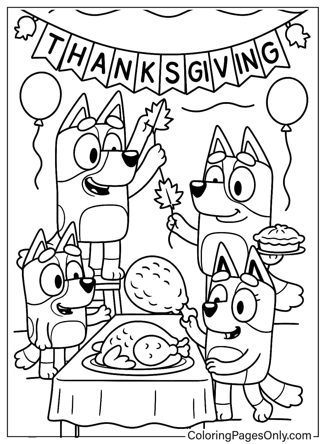 Bluey Family Thanksgiving Celebration Coloring Page Bluey Bingo Bandit Chilli Thanksgiving Dinner Coloring from Thanksgiving Cartoon