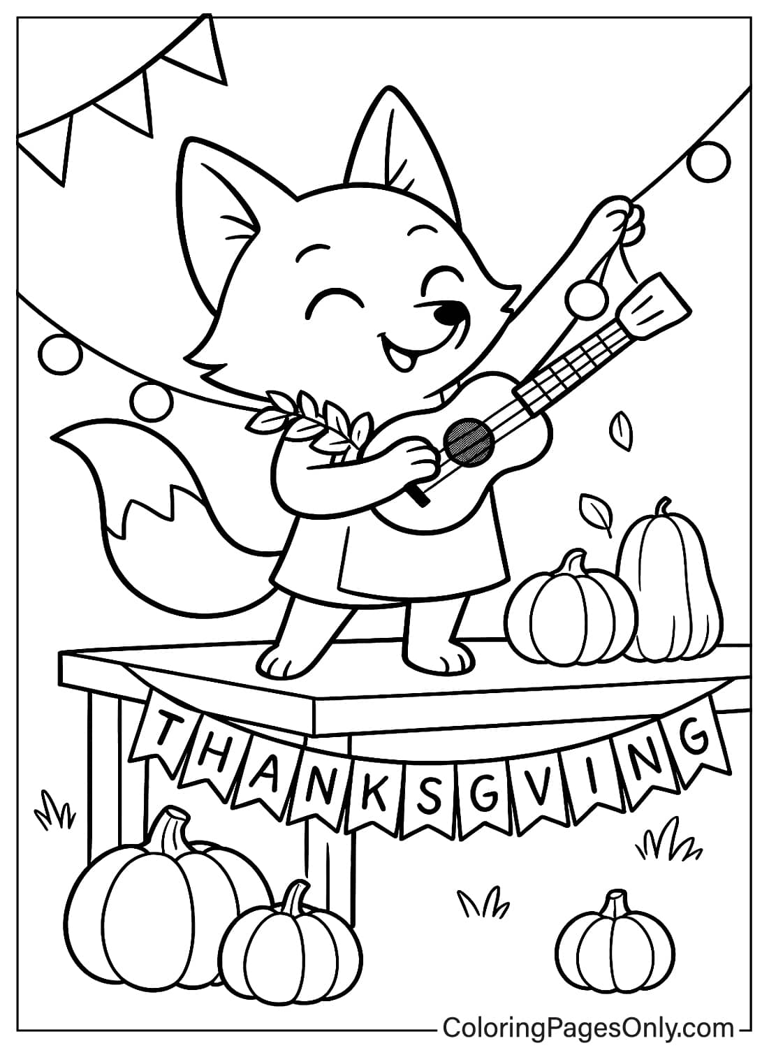 Cartoon Fox Playing Guitar Thanksgiving Coloring Page Cute Fox Decoration Pumpkin Thanksgiving Music Coloring from Thanksgiving Cartoon
