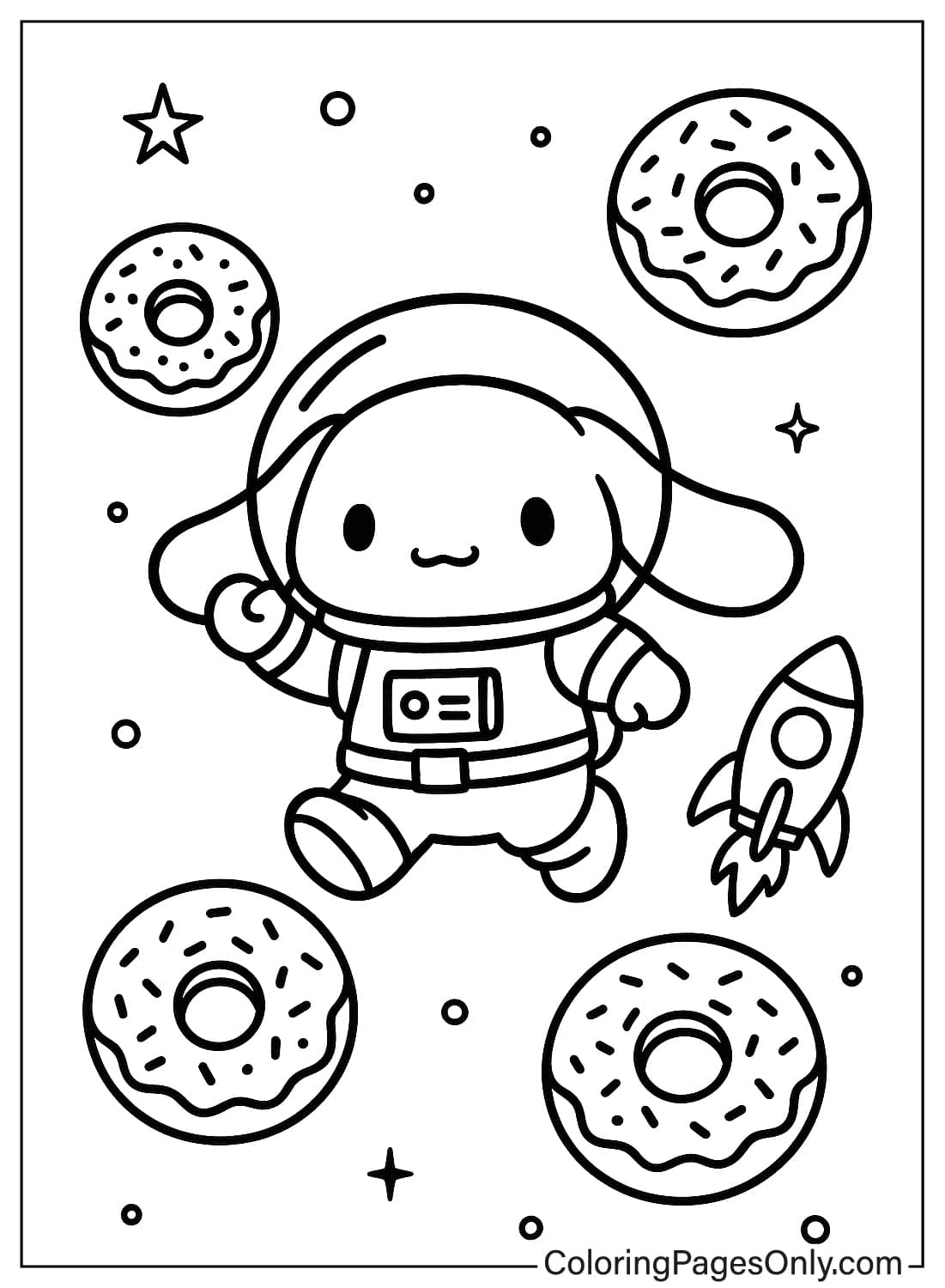 Cinnamoroll Astronaut Space Donuts Coloring Page Cinnamoroll as an astronaut floating with donuts and rocket coloring from Cinnamoroll