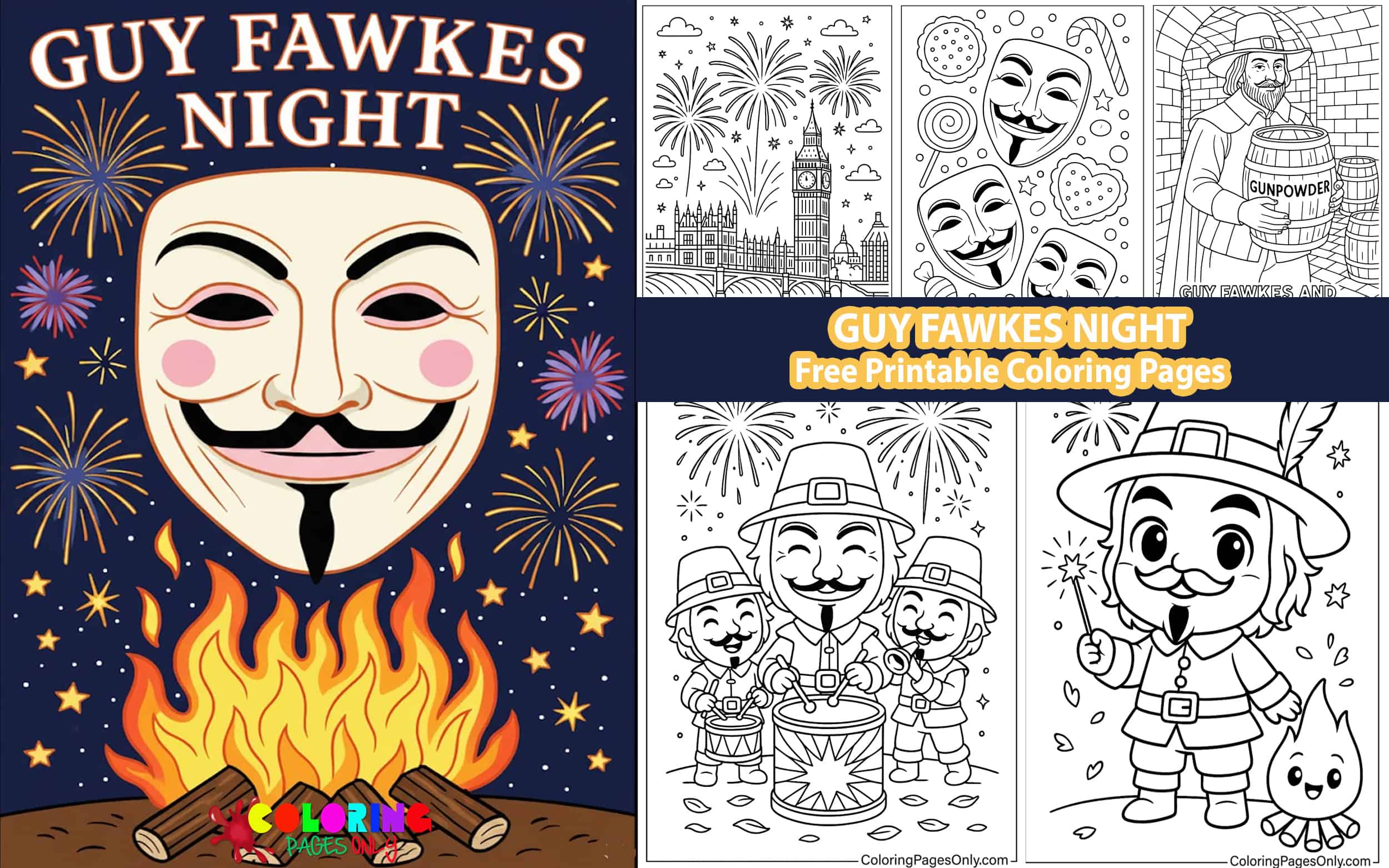 Guy Fawkes Night Coloring Pages