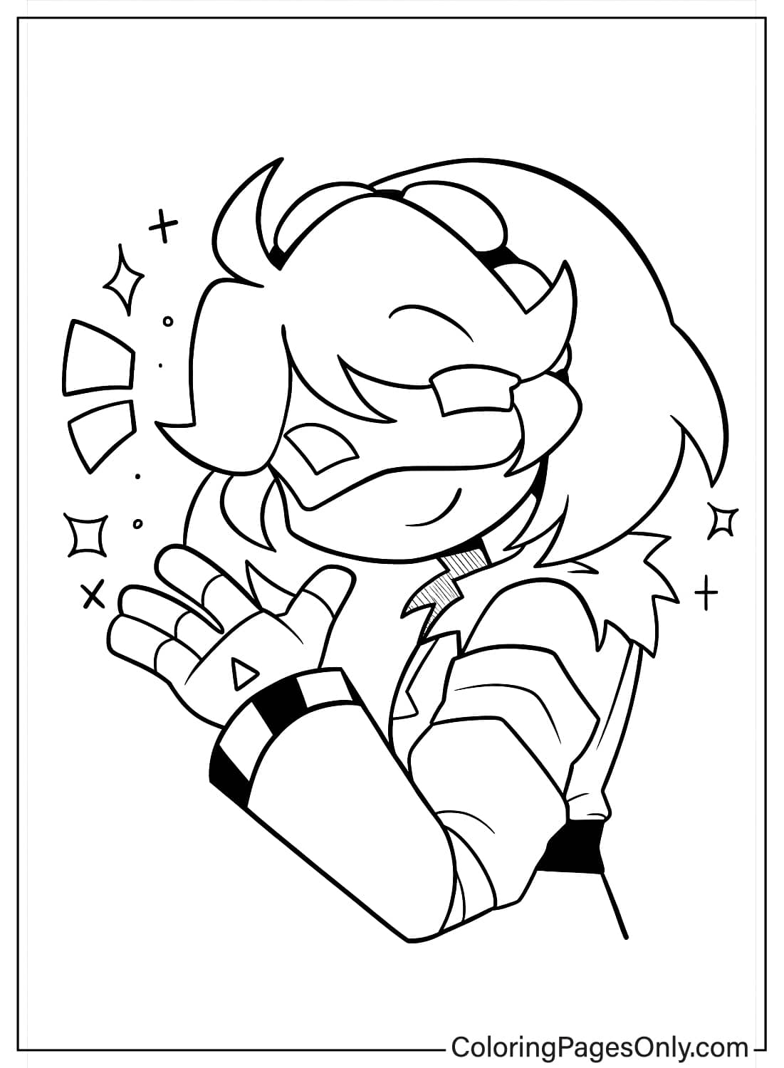 Murder Drones J Drone Smiling Face Coloring Page J drone showing open hand pose happy smile from Murder Drones