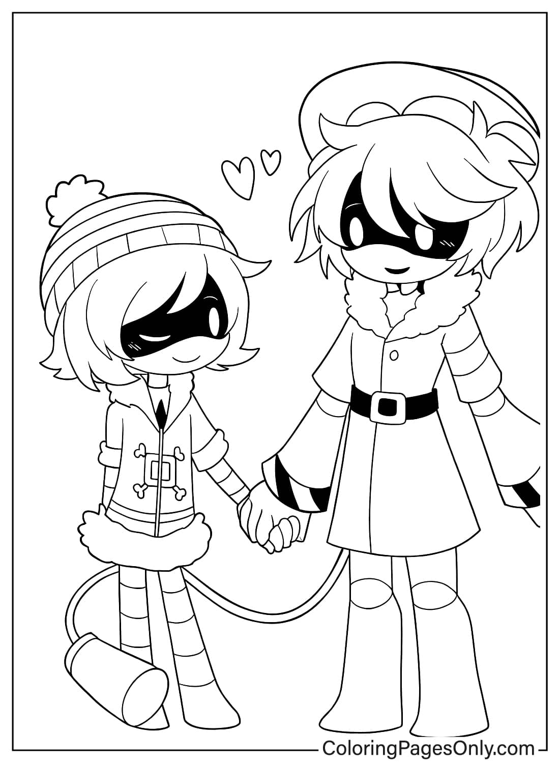 Murder Drones N and Uzi Holding Hands Coloring Page N and Uzi Doorman holding hands love hearts from Murder Drones