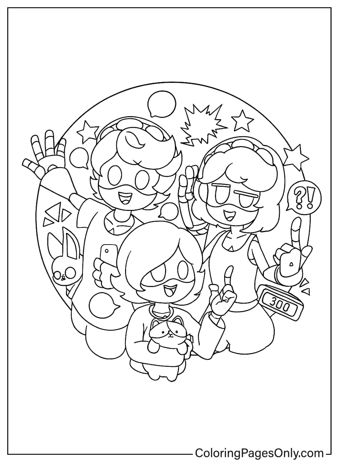 Murder Drones Trio Friends Coloring Page Circle Design Group of three Murder Drones friends circle art from Murder Drones