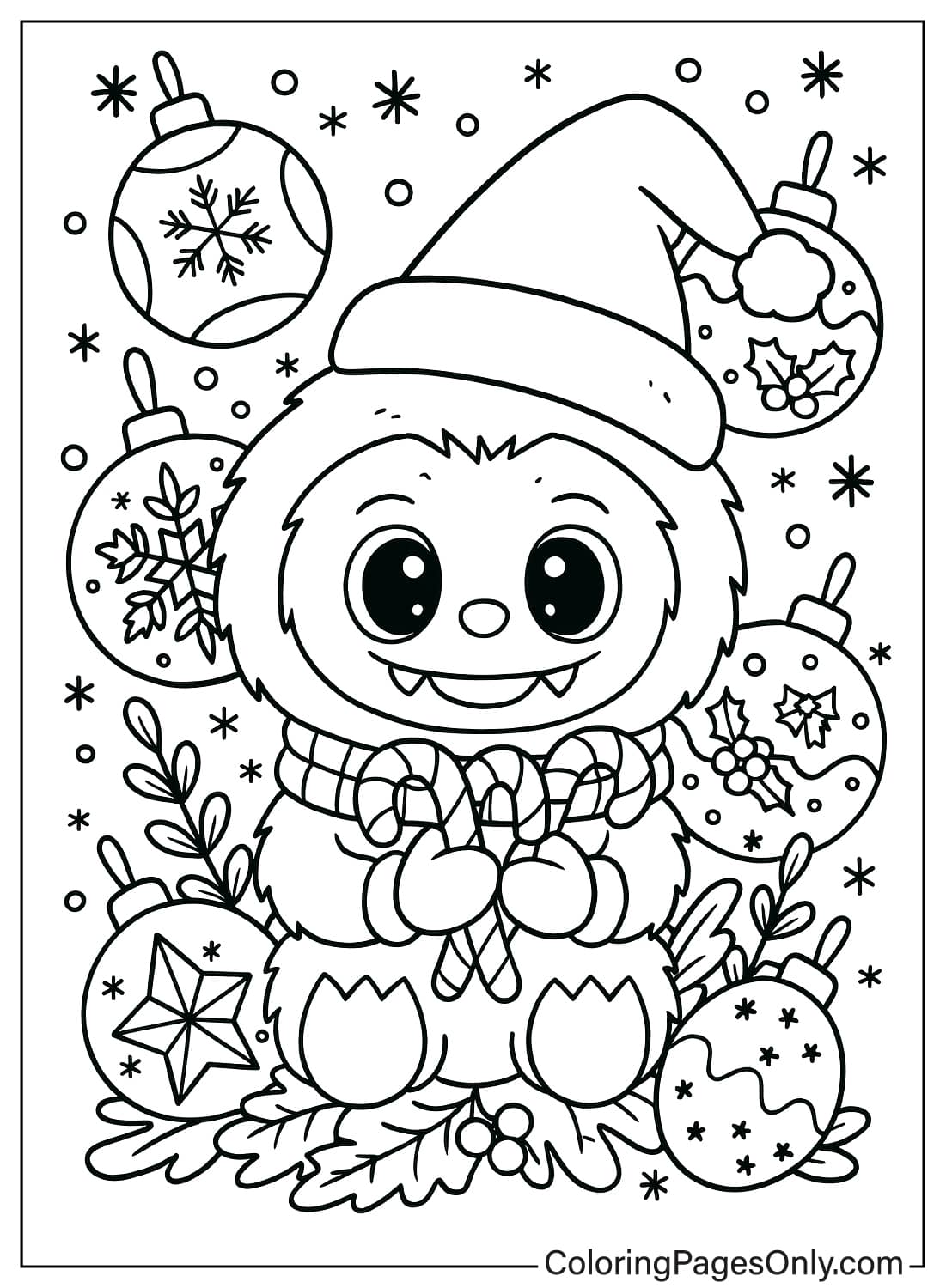 Cute Labubu Monster with Santa Hat Candy Canes Christmas Ornaments Coloring from Labubu