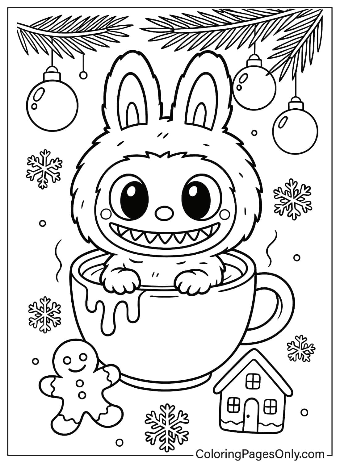 Labubu Bunny Monster in Hot Chocolate Mug Gingerbread House Coloring from Labubu