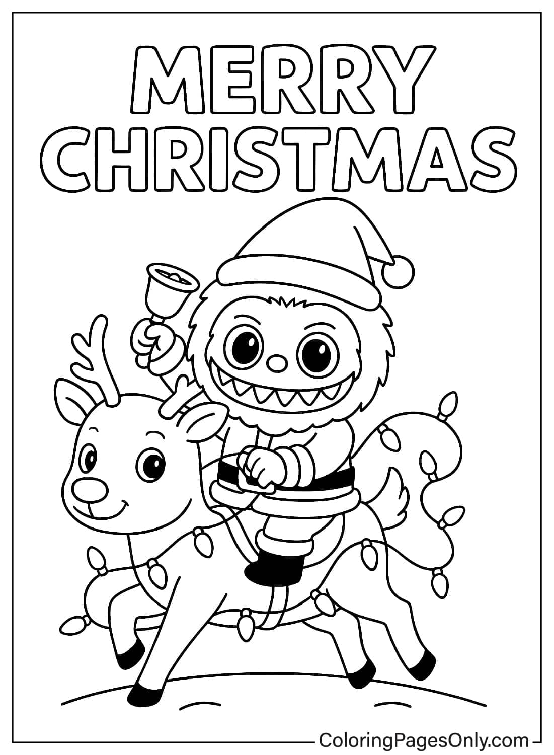 Labubu Monster in Santa Suit Riding Reindeer with Christmas Lights Coloring from Labubu