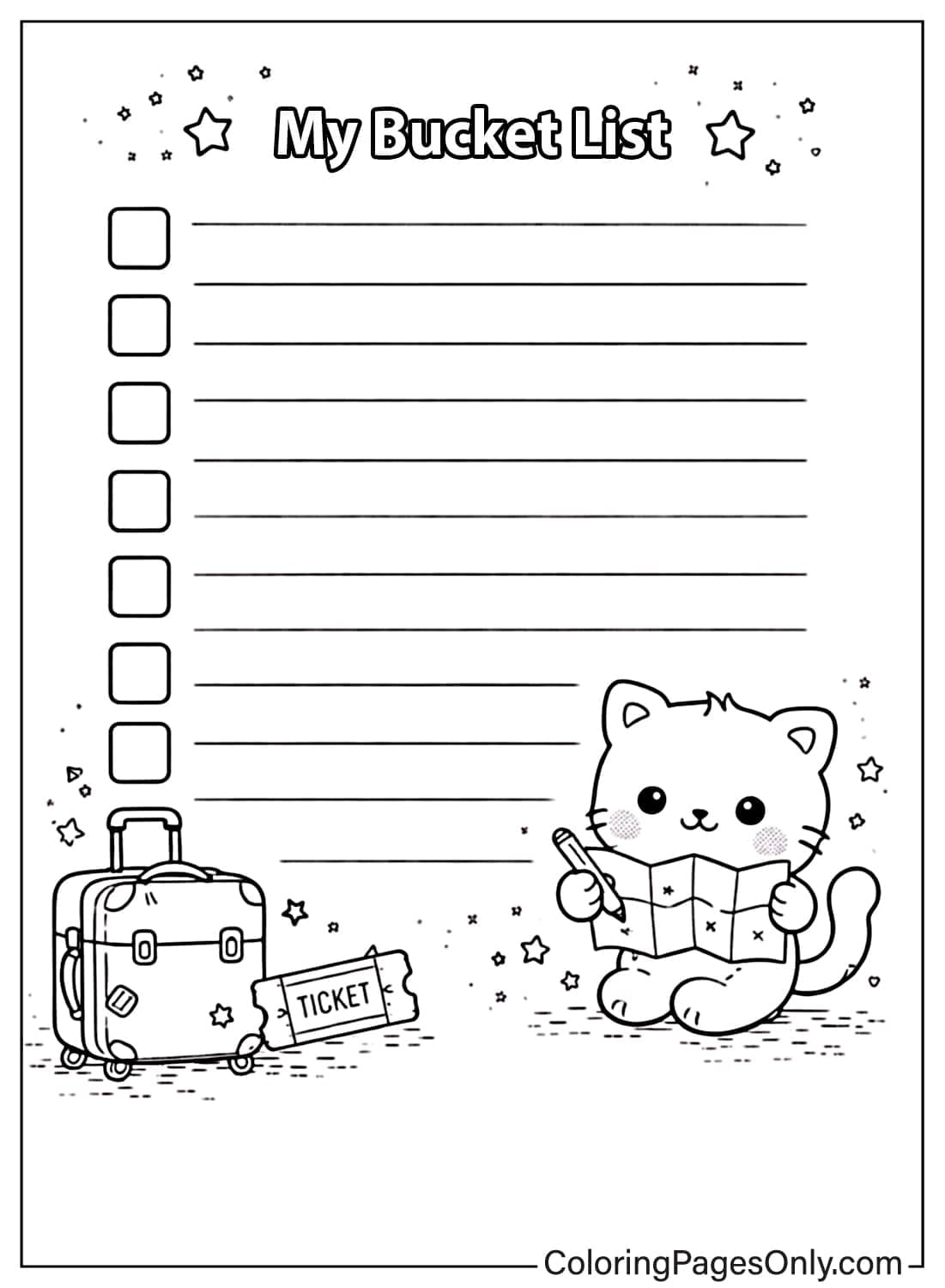 bucket list calendar coloring pages printable from Calendar