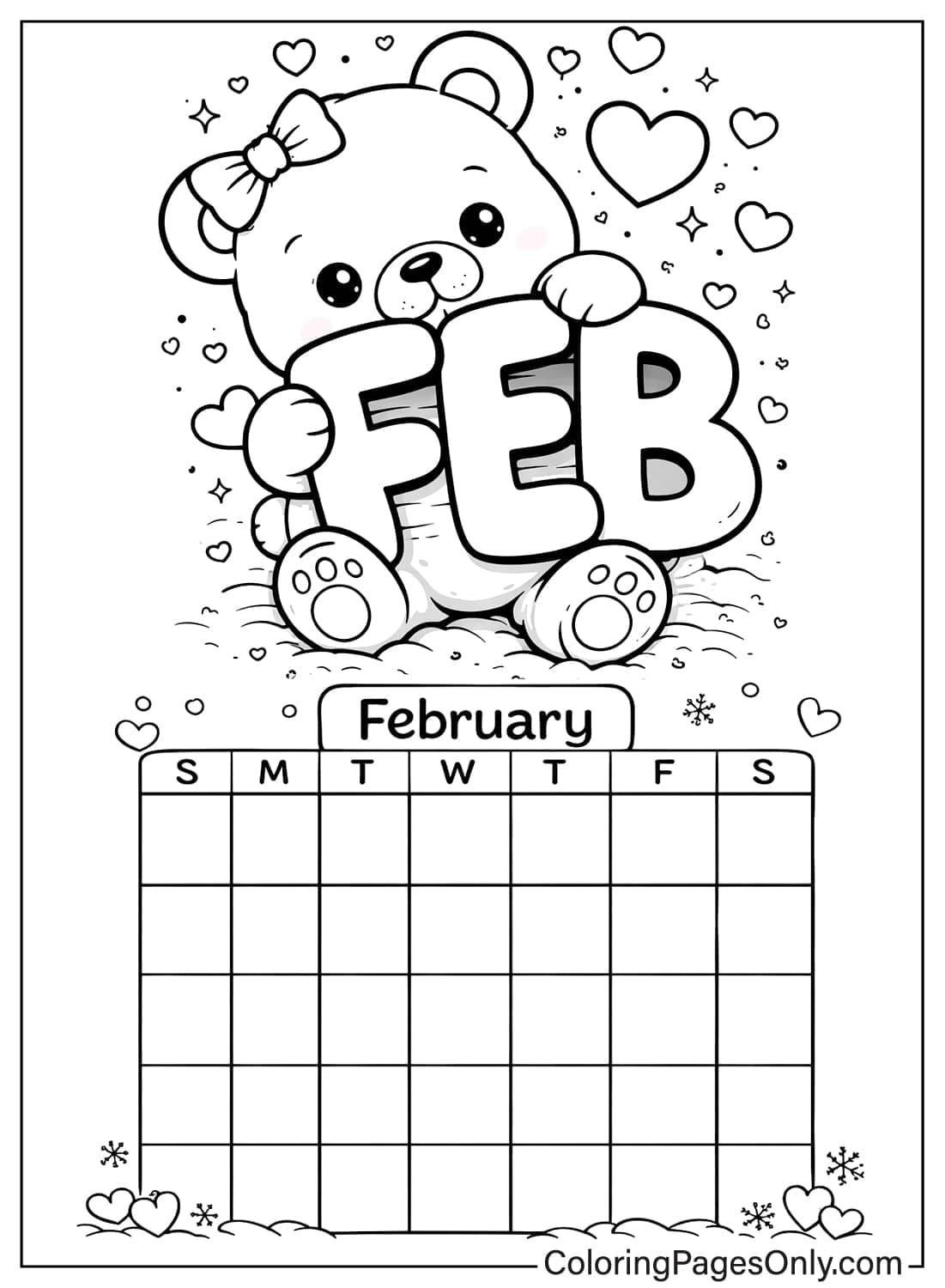 February coloring pages bear february calendar from February 2026