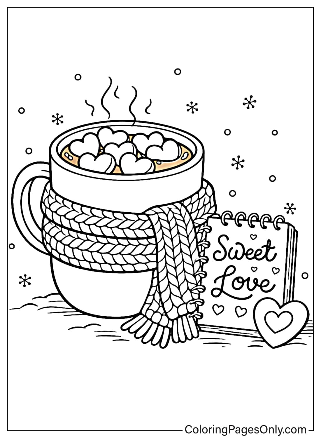 february coloring pages cozy hot cocoa from February 2026