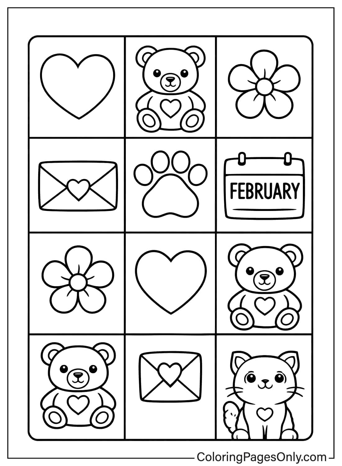 February coloring pages cute love icons from February 2026