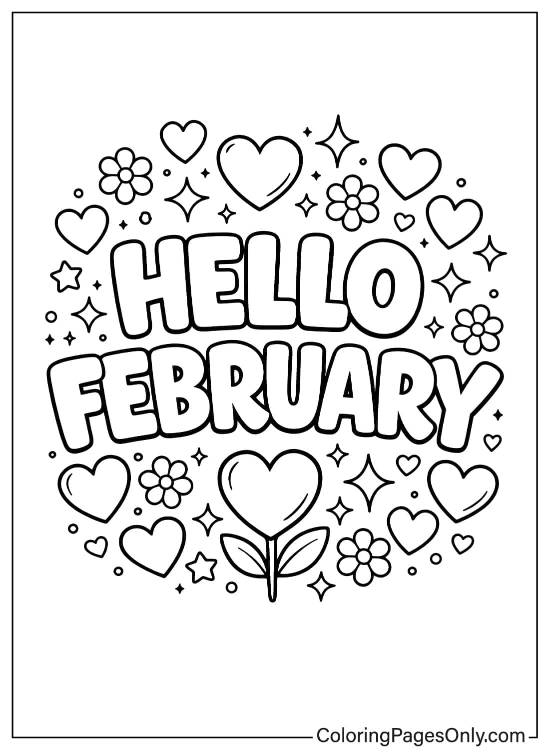 February coloring pages hello february design from February 2026